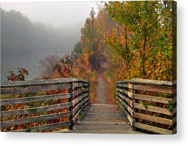 Fog Acrylic Print featuring the photograph Foggy fall Trail by Jerry Gammon