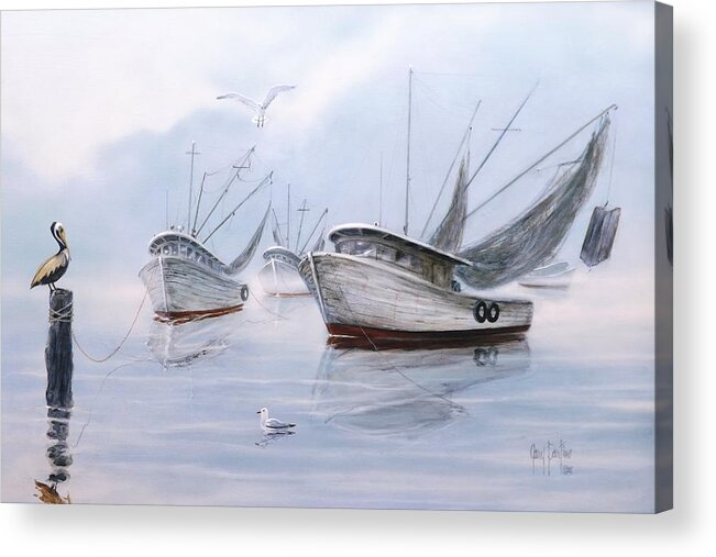 Seascape Acrylic Print featuring the painting Foggy Morn' by Gary Partin