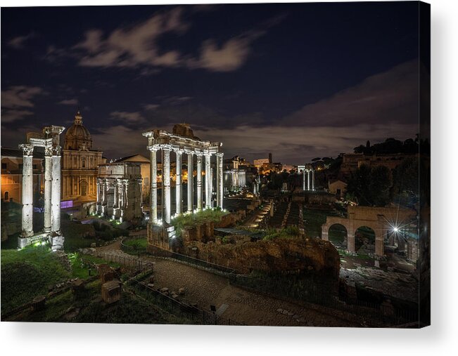 Ancient Acrylic Print featuring the photograph Forum by Night by James Billings