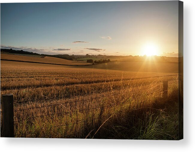 Landscape Acrylic Print featuring the photograph Freshly harvested fields of barley in countryside landscape bath by Matthew Gibson