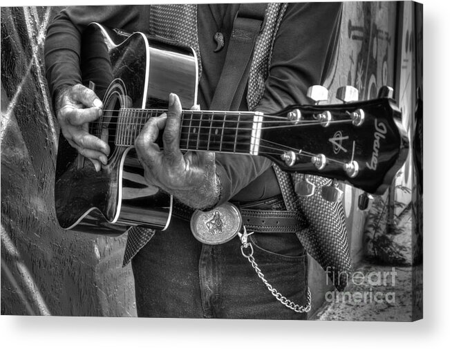Fretting Hands Acrylic Print featuring the photograph Fretting Hands B W by George Kenhan