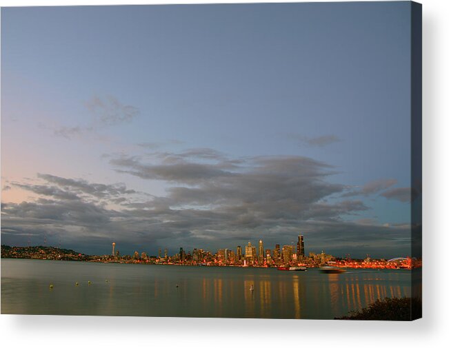  Acrylic Print featuring the photograph From Alki - Cloudy Night by Brian O'Kelly