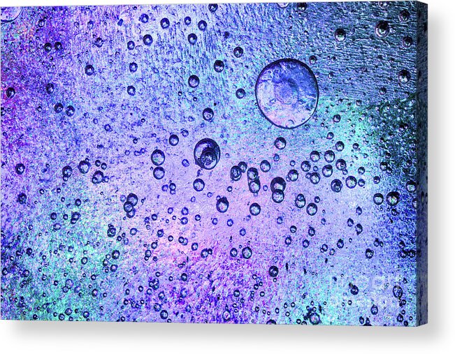 Ice Acrylic Print featuring the photograph Frozen ice background with pink and blue colours by Simon Bratt