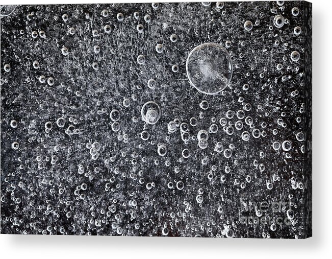 Ice Acrylic Print featuring the photograph Frozen water background with black below by Simon Bratt