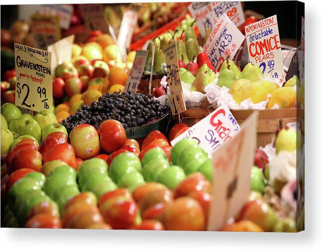Rows And Rows Of Fresh Produce For Sale At A Farmers' Market In Seattle Acrylic Print featuring the photograph Fruits and Vegetables by Todd Klassy