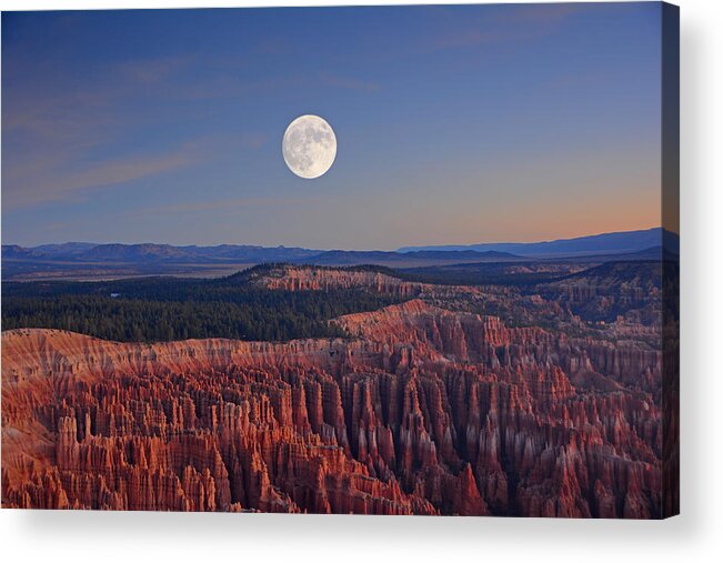 Full Moon Over Bryce Canyon Acrylic Print featuring the photograph Full Moon over Bryce Canyon by Raymond Salani III