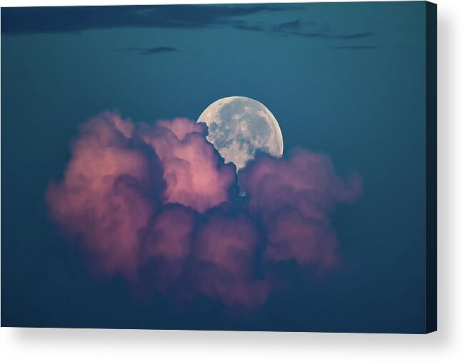 Sky Acrylic Print featuring the photograph Full Moon Setting Behind Pink Clouds by Artful Imagery