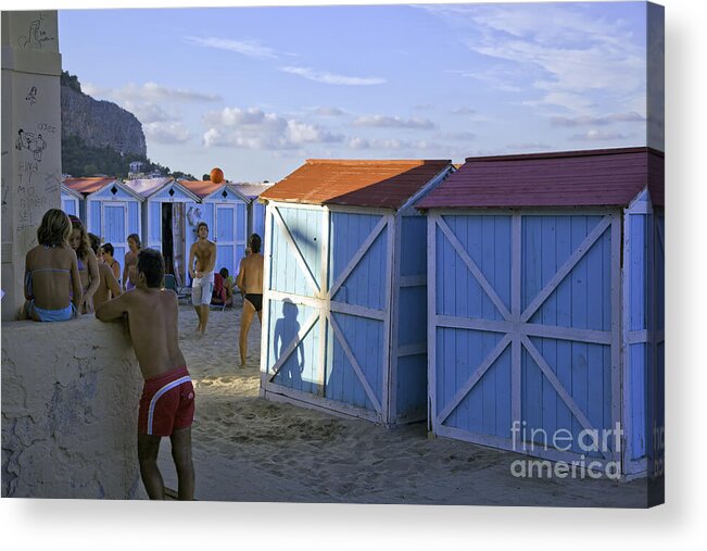 Cabana Acrylic Print featuring the photograph Fun at Mondello Beach by Madeline Ellis