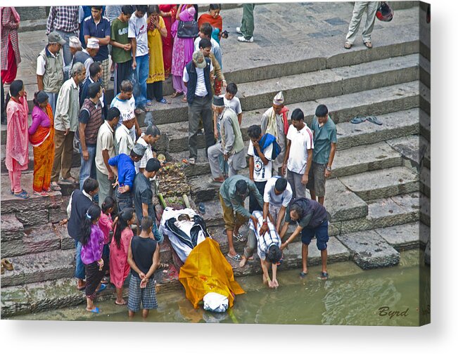 Ghat Acrylic Print featuring the photograph Funeral cleansing at Bhaktapur ghat in Nepal by Christopher Byrd