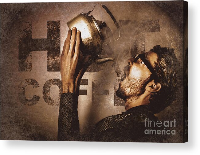 Tin Acrylic Print featuring the photograph Funny nerd on vintage coffee tin sign by Jorgo Photography