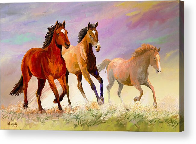 Horse Acrylic Print featuring the painting Galloping Horses by Anthony Mwangi