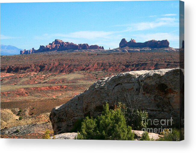 Arches National Park Acrylic Print featuring the painting Garden of Eden Rock Formations, Arches National Park, Moab Utah by Corey Ford