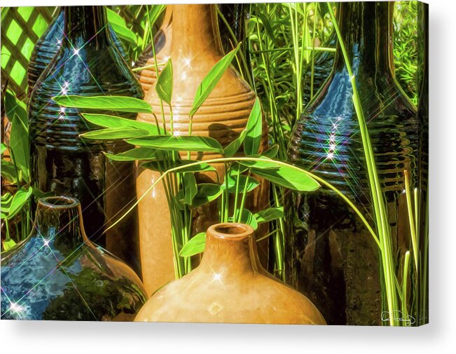Pottery Acrylic Print featuring the photograph Garden Pottery Jugs by Dee Browning