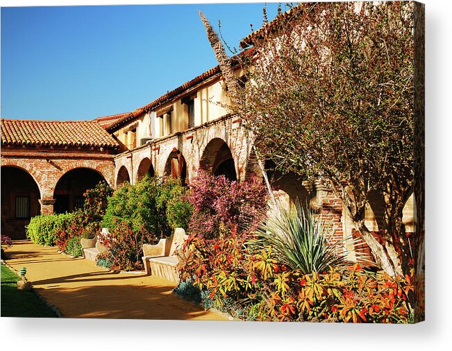 Mission Acrylic Print featuring the photograph Gardens of San Juan Capistrano by James Kirkikis
