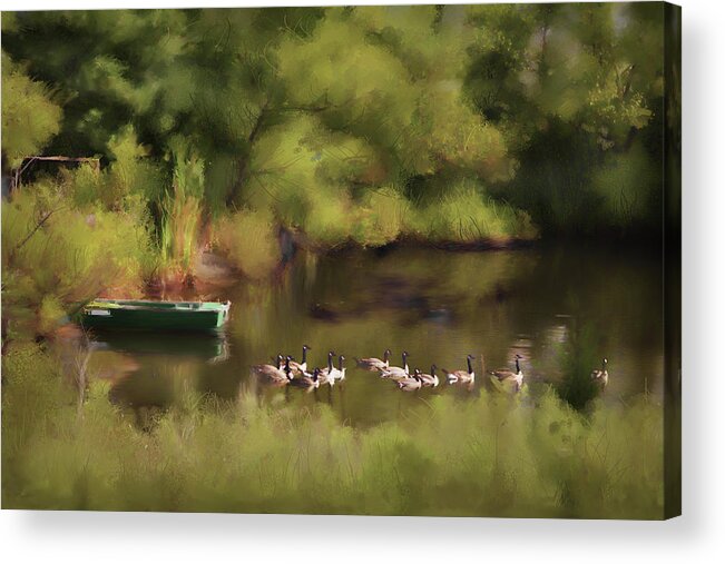 Kentucky Acrylic Print featuring the digital art Geese On The Pond by Randall Evans