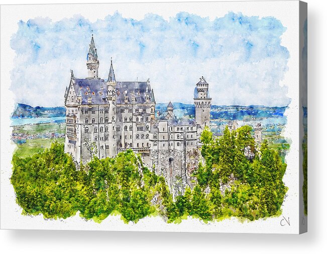 Neuschwanstein Castle Germany Watercolor sketch hand drawn illustration  13088489 Vector Art at Vecteezy