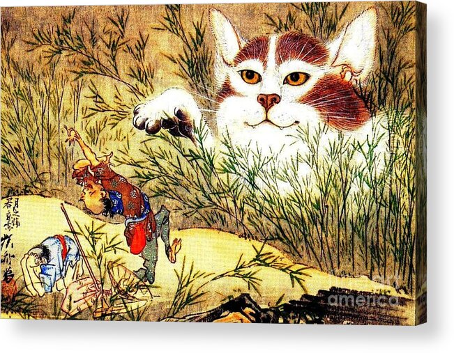 Kawanabe Kyosai Acrylic Print featuring the painting Giant Cat by Kawanabe Kyosai Japanese Meiji Period by Peter Ogden