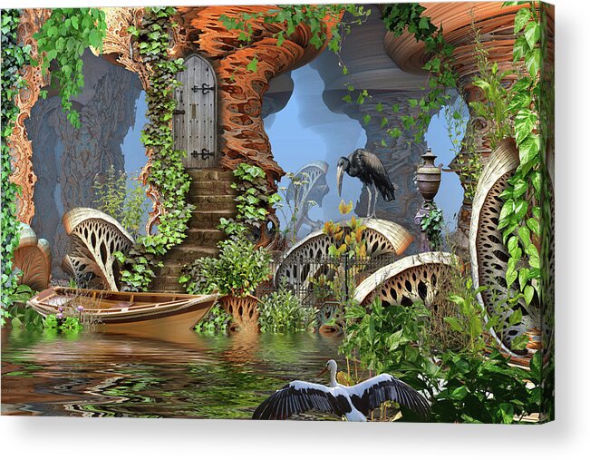 Water Acrylic Print featuring the digital art Giant Mushroom Forest by Hal Tenny