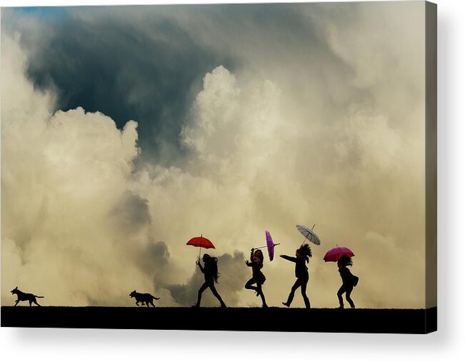  Teenagers Acrylic Print featuring the photograph Girls going on a bear hunt by Maggie Mccall