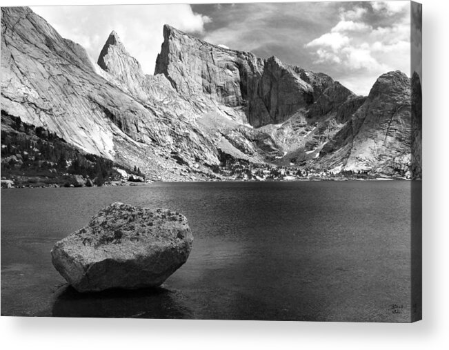 Wyoming Acrylic Print featuring the photograph Glacial Erratic at Deep Lake Black and White by Brett Pelletier