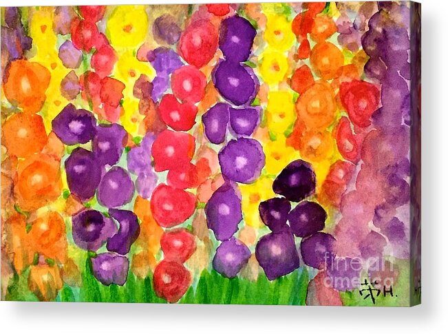 Flower Acrylic Print featuring the painting Gladiolus flower garden by Wonju Hulse