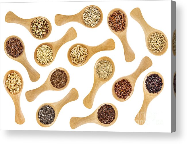 Abstract Acrylic Print featuring the photograph Gluten Free Grains And Seeds - Spoon Abstract by Marek Uliasz