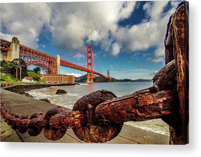 Golden Gate Bridge Acrylic Print featuring the photograph Golden Gate Bridge and Ft Point by Bill Gallagher