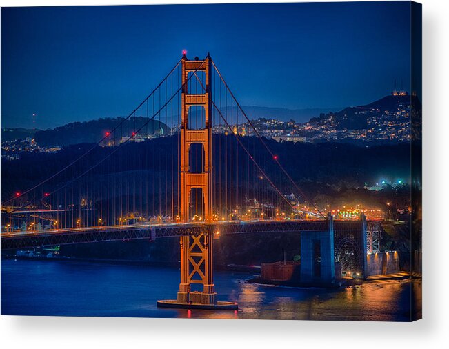 Golden Gate Bridge Acrylic Print featuring the photograph Golden Gate Bridge Blue Hour by Paul Freidlund
