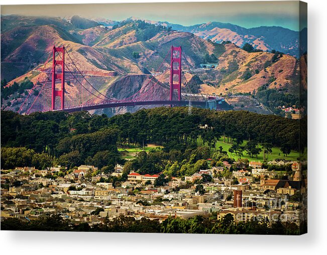Sfo Acrylic Print featuring the photograph Golden Gate Bridge - Twin Peaks by Doug Sturgess