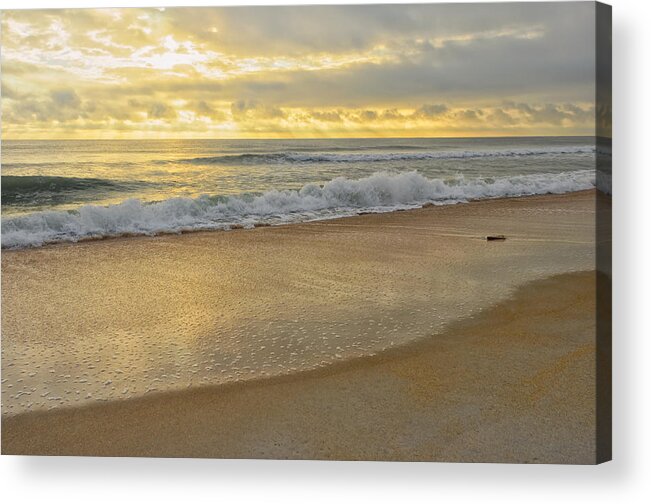 Sunrise Acrylic Print featuring the photograph Golden Sunlight on Peaceful Early Morning Beach by Marianne Campolongo