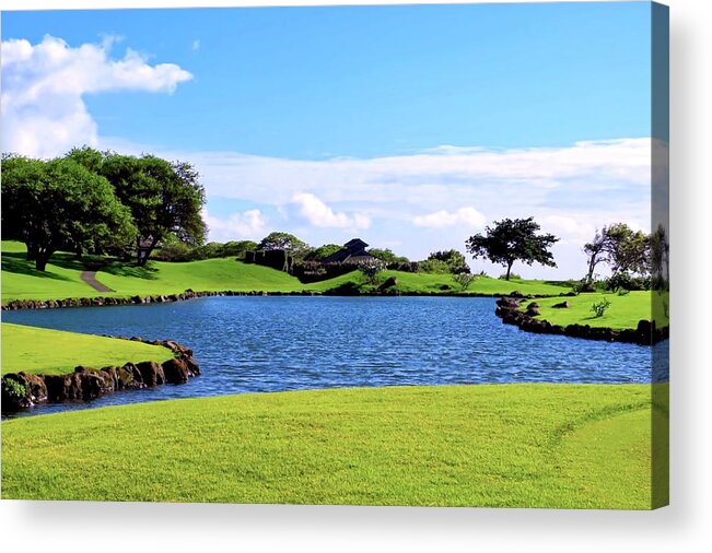 Golf Course Acrylic Print featuring the photograph Golf Course Lake in Maui by Kirsten Giving