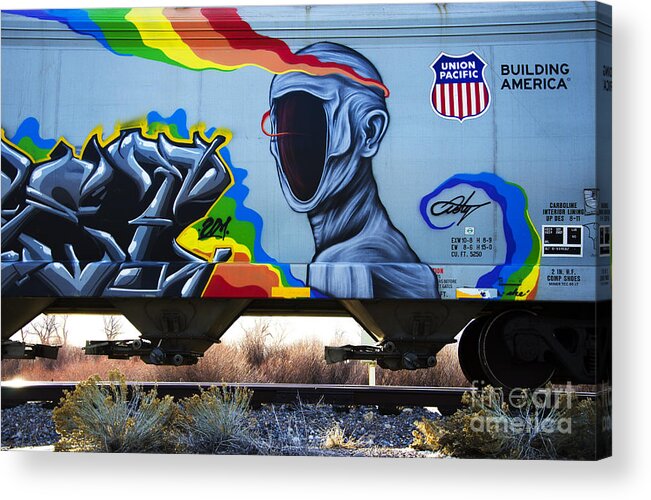 Train Graffiti Acrylic Print featuring the photograph Graffiti Art Riding The Rails 2 by Bob Christopher