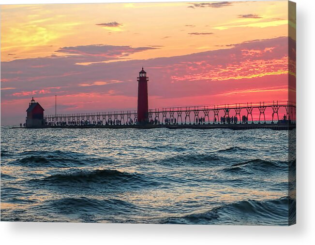 Silhouette Portrait Acrylic Print featuring the photograph Grand Haven Pier by Pat Cook