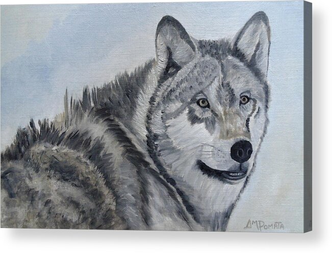 Gray Wolf Acrylic Print featuring the painting Gray Wolf by Angeles M Pomata