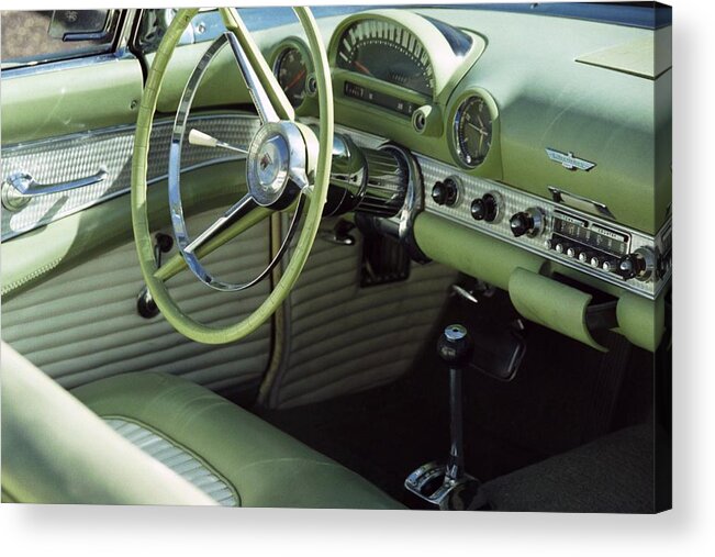  Photography Acrylic Print featuring the photograph Green Thunderbird Wheel and Front Seat by Heather Kirk