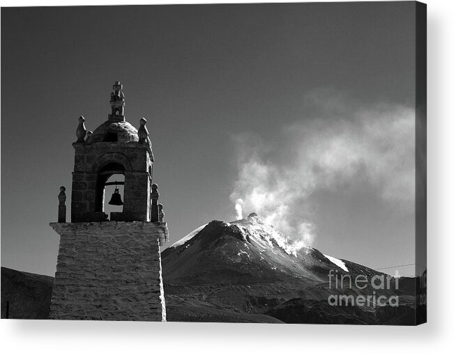 Chile Acrylic Print featuring the photograph Guallatiri Volcano in Black and White Chile by James Brunker