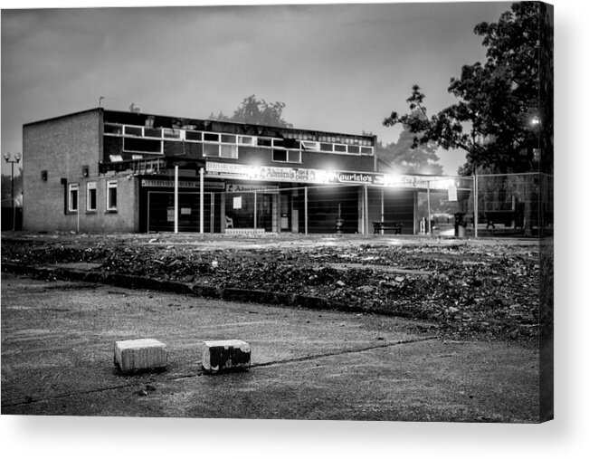 Dawn Acrylic Print featuring the photograph Hale Barns Square - Demolition in progress by Neil Alexander Photography