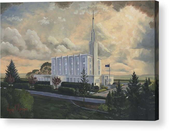 Lds Acrylic Print featuring the painting Hamilton New Zealand Temple by Jeff Brimley