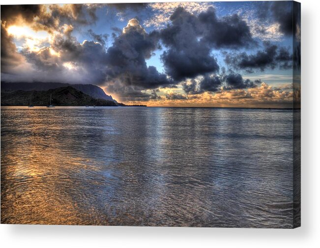 Hanalei Bay Pier Acrylic Print featuring the photograph Hanalei Bay HDR by Kelly Wade