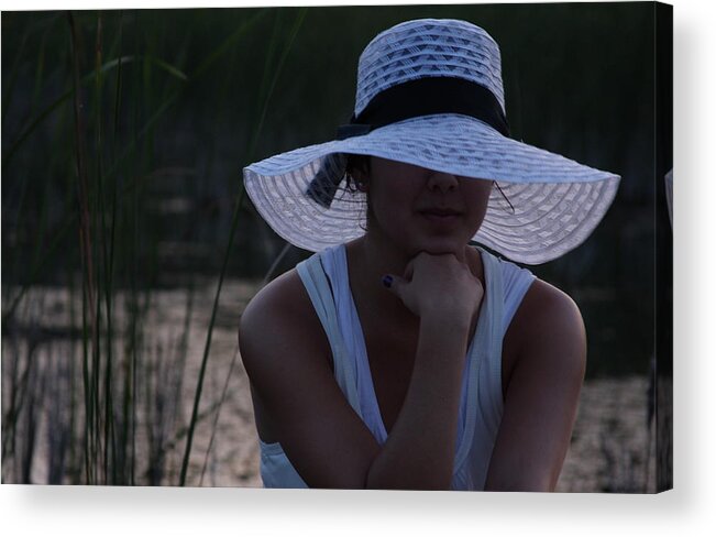 Woman Acrylic Print featuring the photograph Hat at Sunset by Michelle Miron-Rebbe