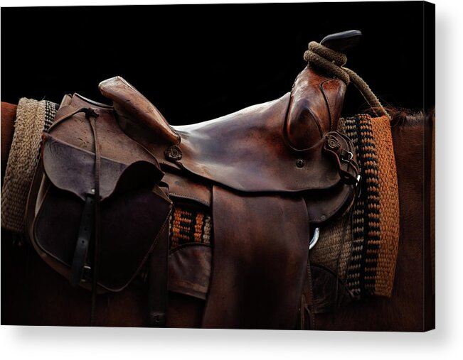 Saddle Acrylic Print featuring the photograph Have A Seat - Three Bars Ranch by Ryan Courson