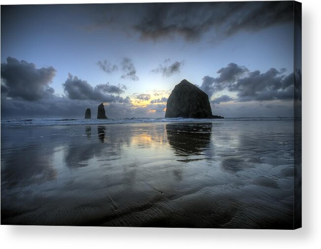 Hdr Acrylic Print featuring the photograph Haystacks at Sunset by Brad Granger