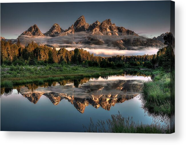 Schwabacher Landing Acrylic Print featuring the photograph Hazy Reflections at Scwabacher Landing by Ryan Smith