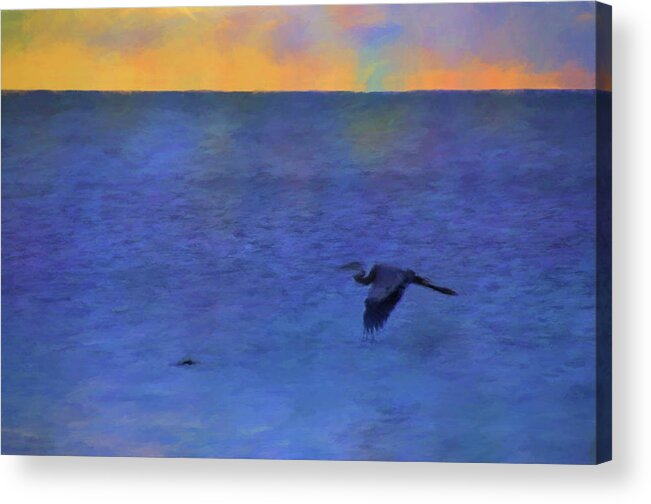 Herons Acrylic Print featuring the photograph Heron Across The Sea by Jan Amiss Photography