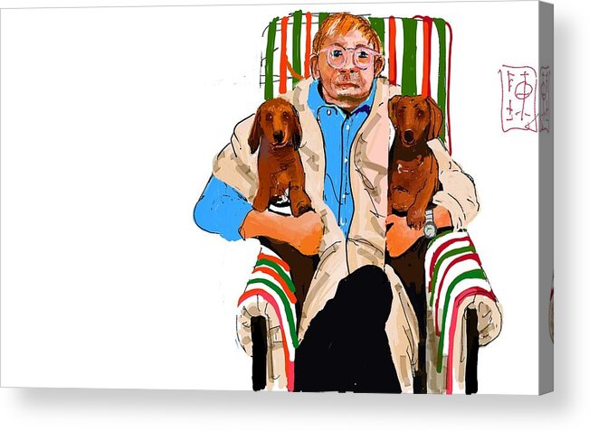 Artist. David Hockney. Dogs. Dachshund Acrylic Print featuring the digital art Hockney with Dachshunds 1 by Debbi Saccomanno Chan