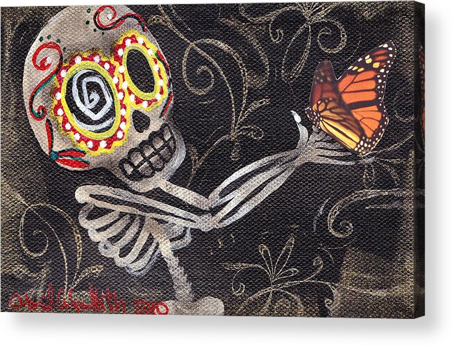 Day Of The Dead Acrylic Print featuring the painting Holding Life by Abril Andrade