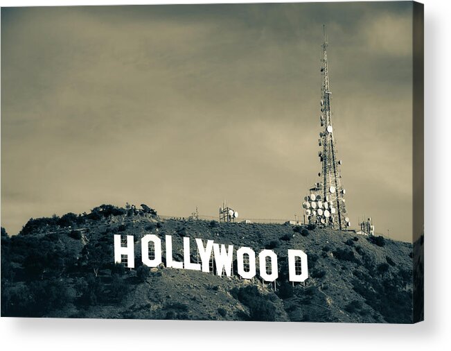 America Acrylic Print featuring the photograph Hollywood Hills - Los Angeles California - Sepia by Gregory Ballos