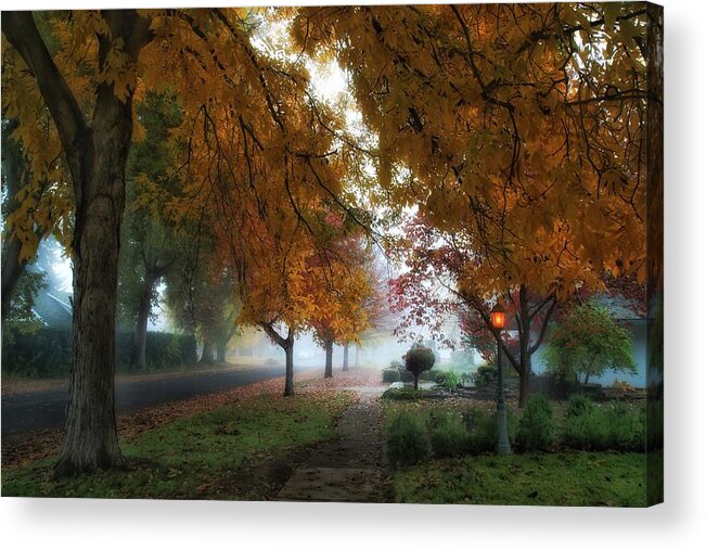 Hometown Fall Morning Acrylic Print featuring the photograph Hometown fall morning by Lynn Hopwood