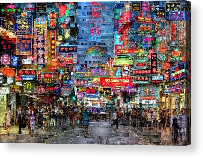 Rafael Salazar Acrylic Print featuring the digital art Hong Kong City Nightlife by Rafael Salazar