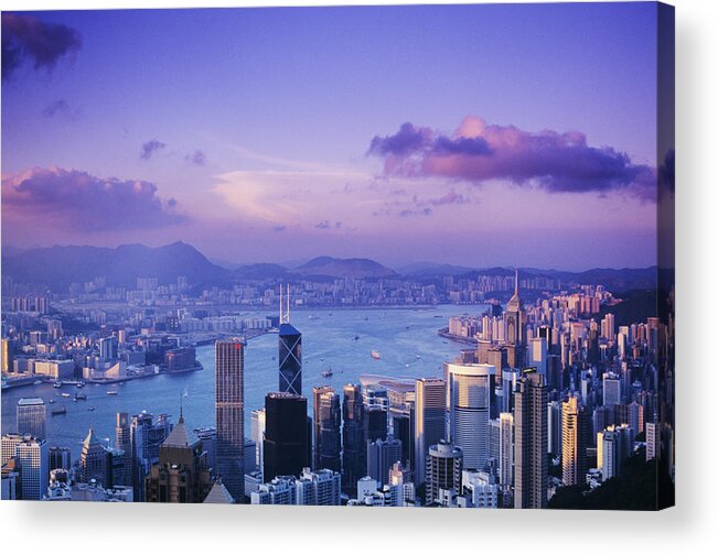 Aerial Acrylic Print featuring the photograph Hong Kong Harbor by Gloria & Richard Maschmeyer - Printscapes